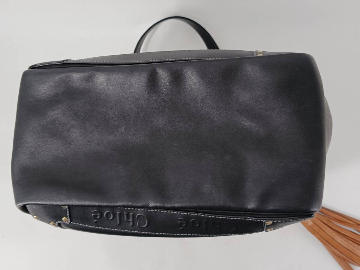 19872-03★Chloe/クロエ エデン トートバッグ 800112 フリンジ レザー 黒/ブラック レディース★_画像6