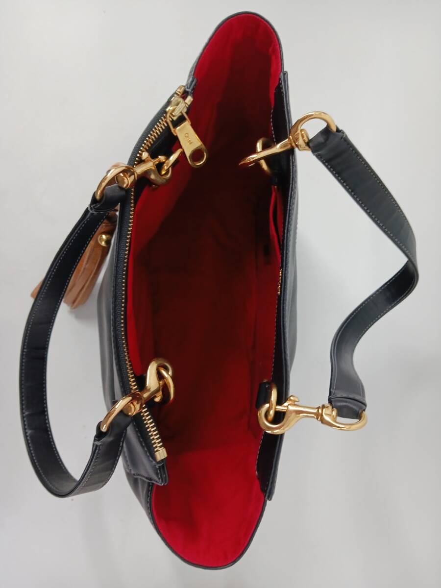 19872-03★Chloe/クロエ エデン トートバッグ 800112 フリンジ レザー 黒/ブラック レディース★_画像5