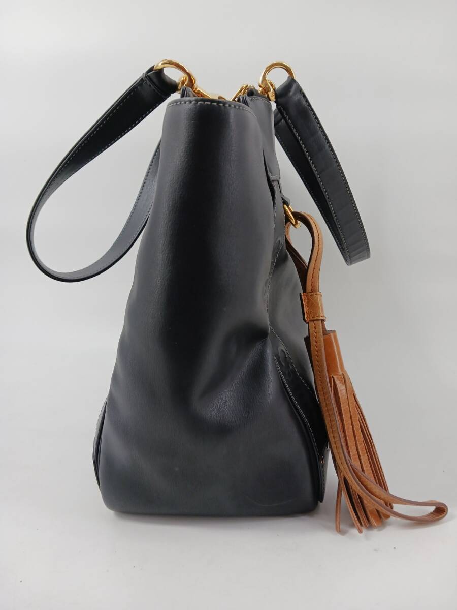 19872-03★Chloe/クロエ エデン トートバッグ 800112 フリンジ レザー 黒/ブラック レディース★_画像4