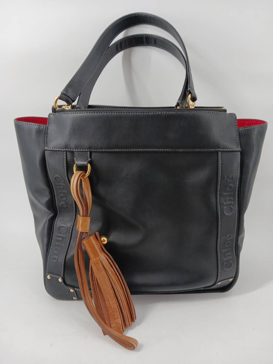 19872-03★Chloe/クロエ エデン トートバッグ 800112 フリンジ レザー 黒/ブラック レディース★_画像1