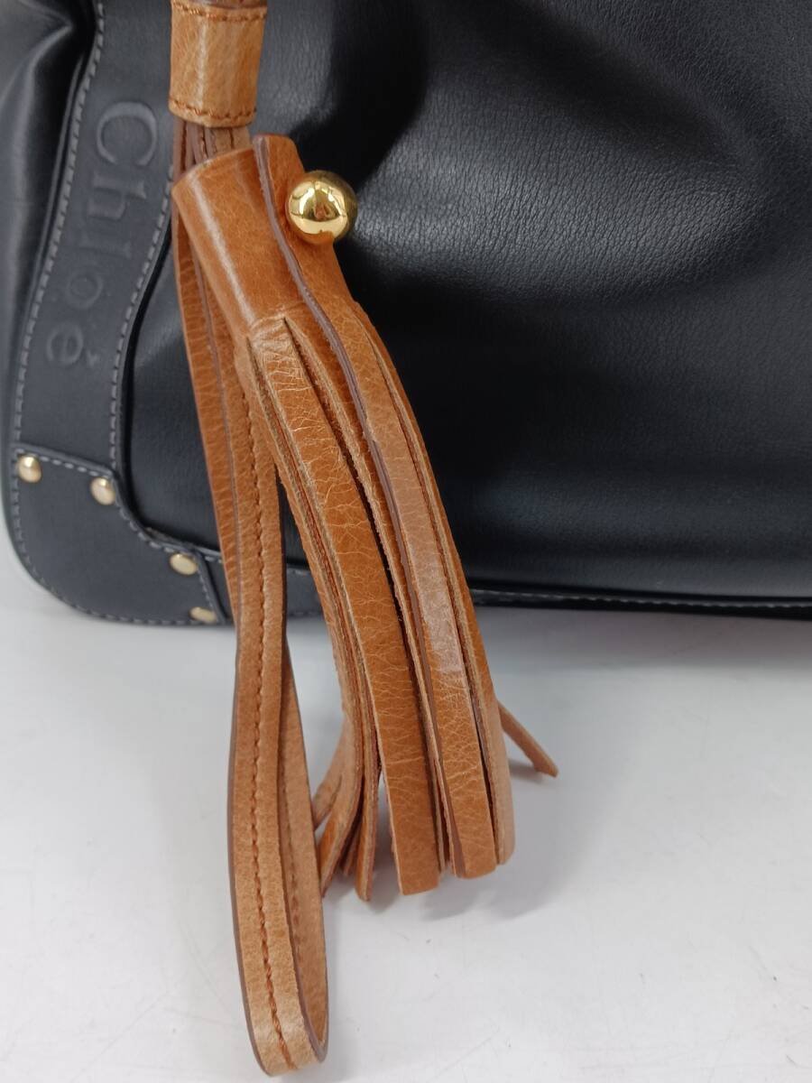 19872-03★Chloe/クロエ エデン トートバッグ 800112 フリンジ レザー 黒/ブラック レディース★_画像8