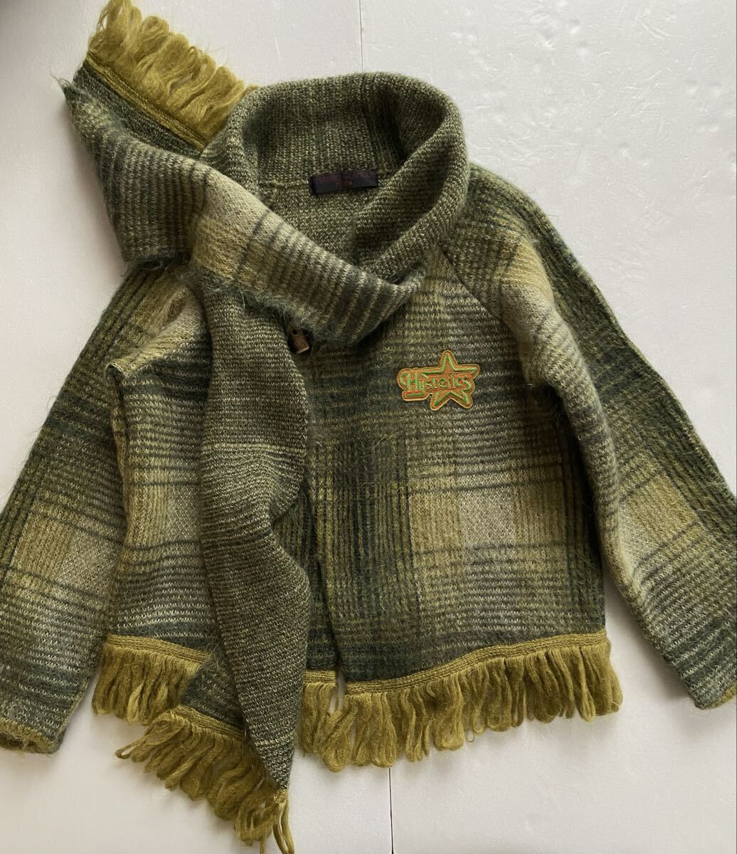 美品◆HYSTERIC GLAMOUR MINI ヒステリックグラマー ミニ ヒスミニ シャギー モヘアニットカーディガン マフラー&手袋一体 サイズ140_画像3