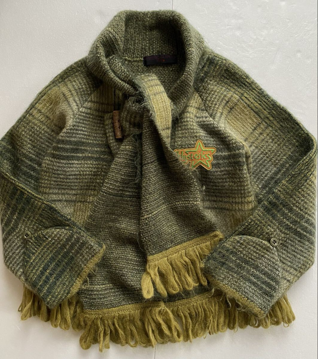 美品◆HYSTERIC GLAMOUR MINI ヒステリックグラマー ミニ ヒスミニ シャギー モヘアニットカーディガン マフラー&手袋一体 サイズ140_画像1