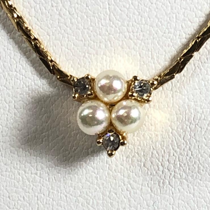 DIOR クリスチャン ディオール ゴールド ネックレス 2点 ロゴ トロッター フェイクパール ストーン アクセサリー レディース 【中古品】_画像7