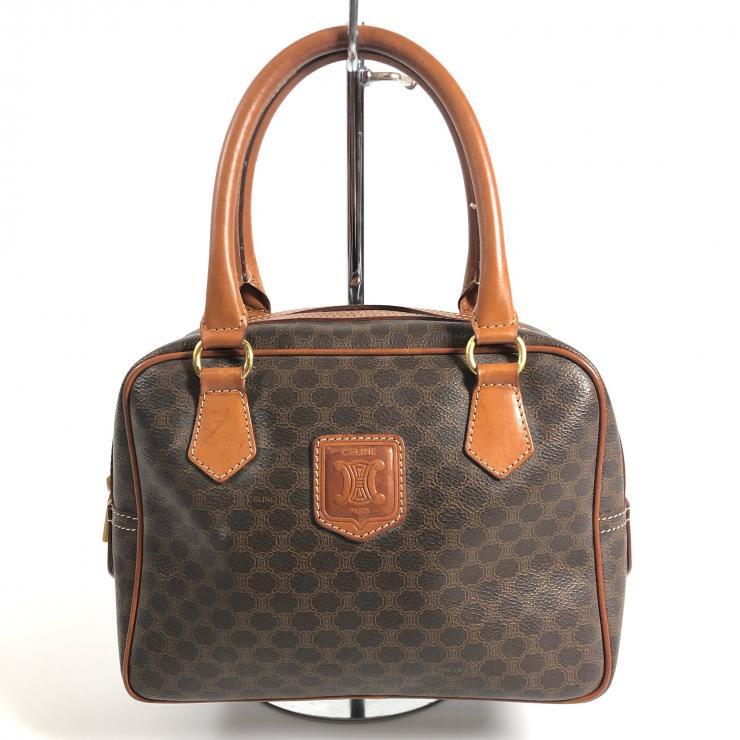 CELINE セリーヌ マカダム ハンドバッグ ブラウン PVC レザー レディース 【中古品】_画像1