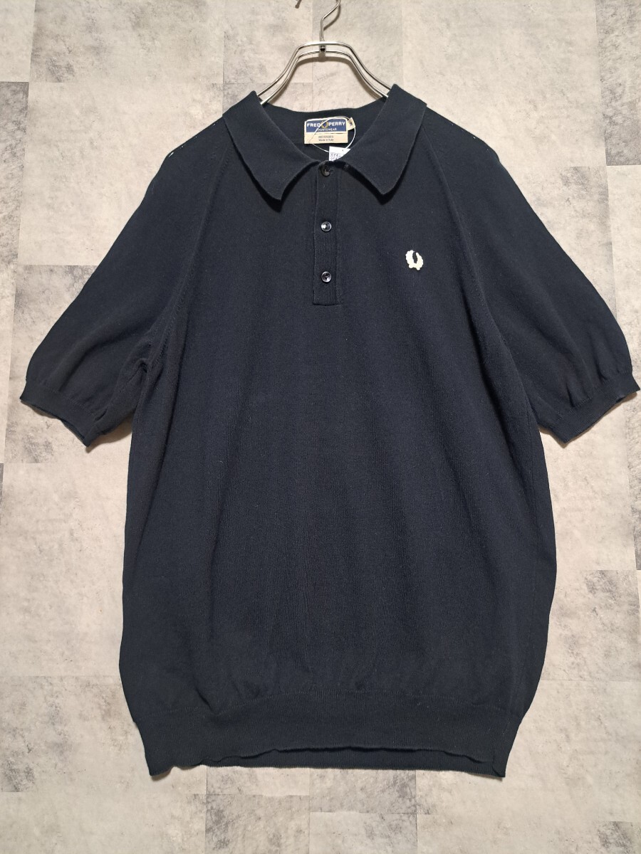 イタリア製　フレッドペリー　FRED PERRY　38 ニットポロシャツ　ブラック　OSAGARI 325_画像1