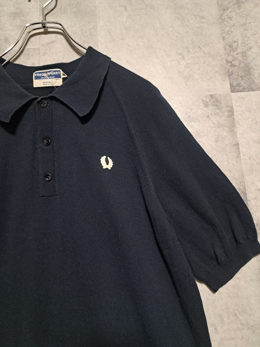 イタリア製　フレッドペリー　FRED PERRY　38 ニットポロシャツ　ブラック　OSAGARI 325_画像2