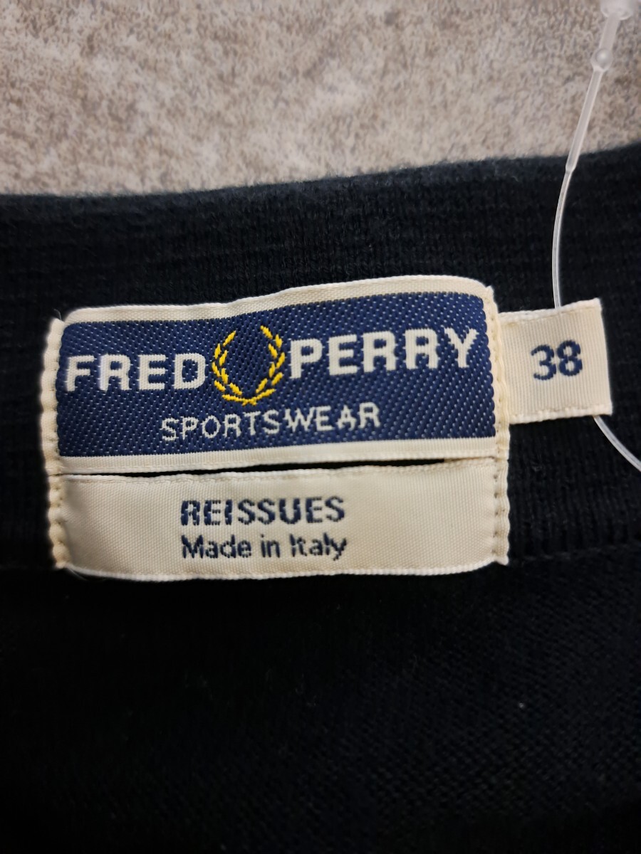 イタリア製　フレッドペリー　FRED PERRY　38 ニットポロシャツ　ブラック　OSAGARI 325_画像4