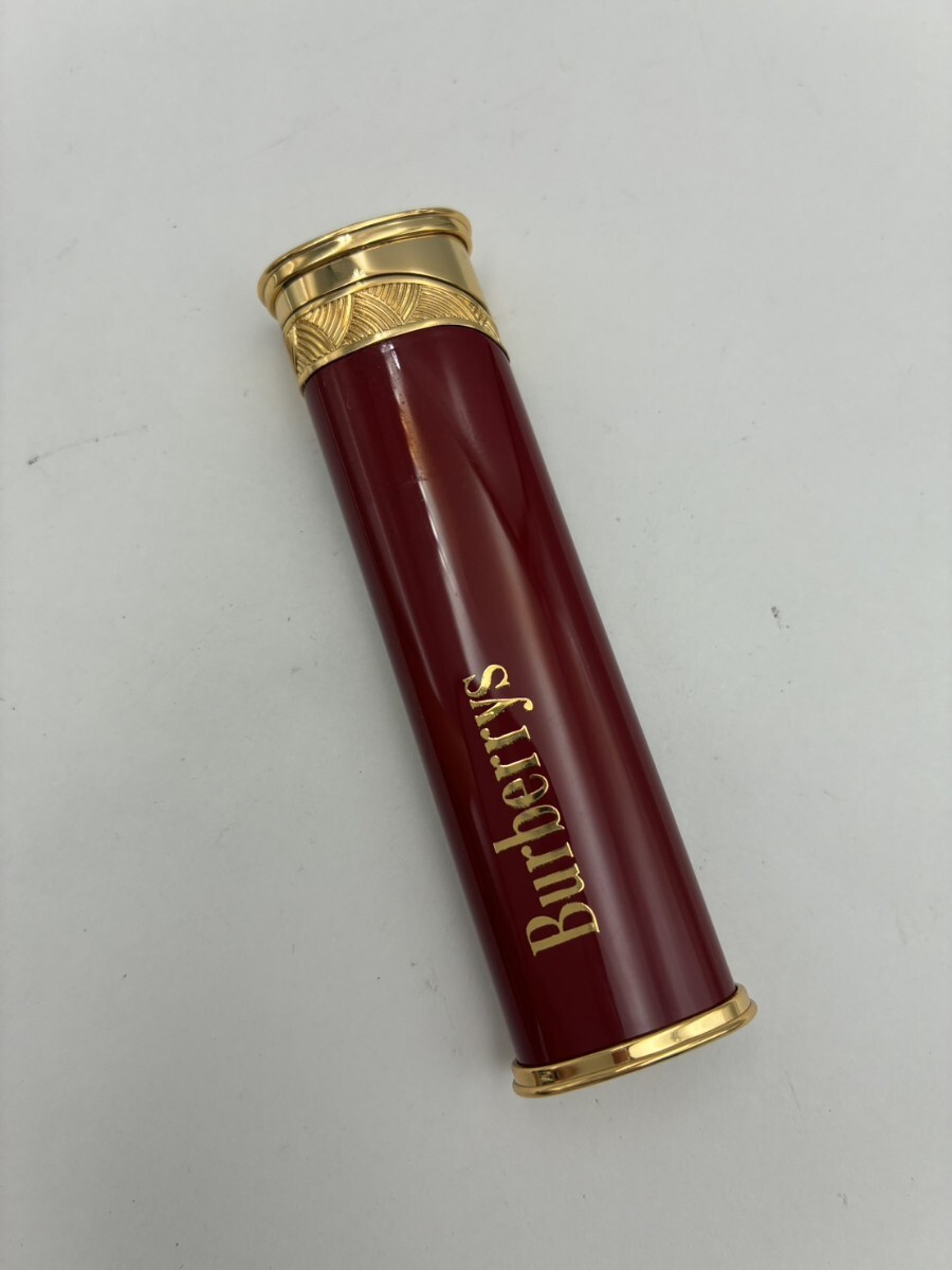 1円スタート バーバリー Burberrys ガスライター 着火未確認 ボルドー 赤色 レッドカラー ゴールドカラー TK1116-ふ_画像1