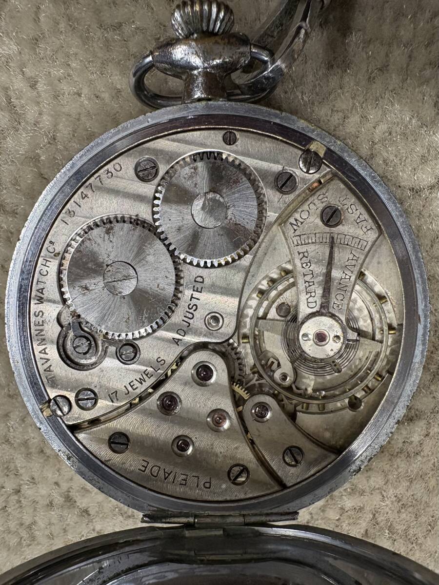 昭和レトロ　アンティーク　手巻き　TAVANNES WATCH タバン　懐中時計　17石　動作品_画像8