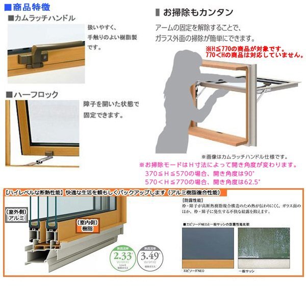 アルミ樹脂複合サッシ YKK 装飾窓 エピソードNEO 横滑り出し窓 W350×H350 （031028） 複層_画像4