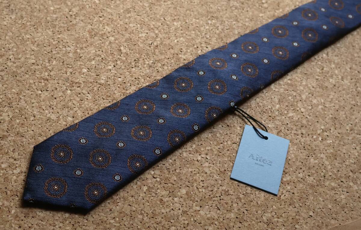 未使用 ミラノ ALTEA アルテア ネイビー×ブラウン メダリオン小紋 アズーロエマローネ_画像2