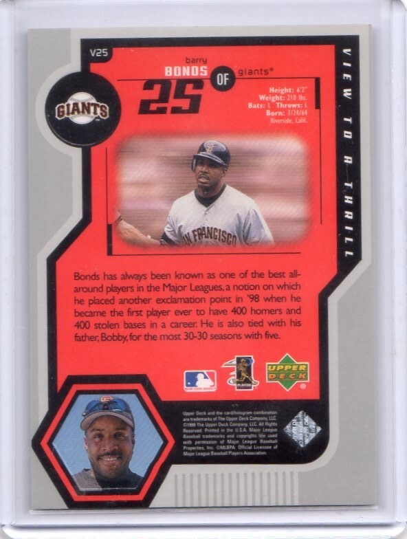 * Bally *bonz карта Vol.74 1999UD VIEW TO A THRILL #V25 Сан-Франциско *ja Ian tsu