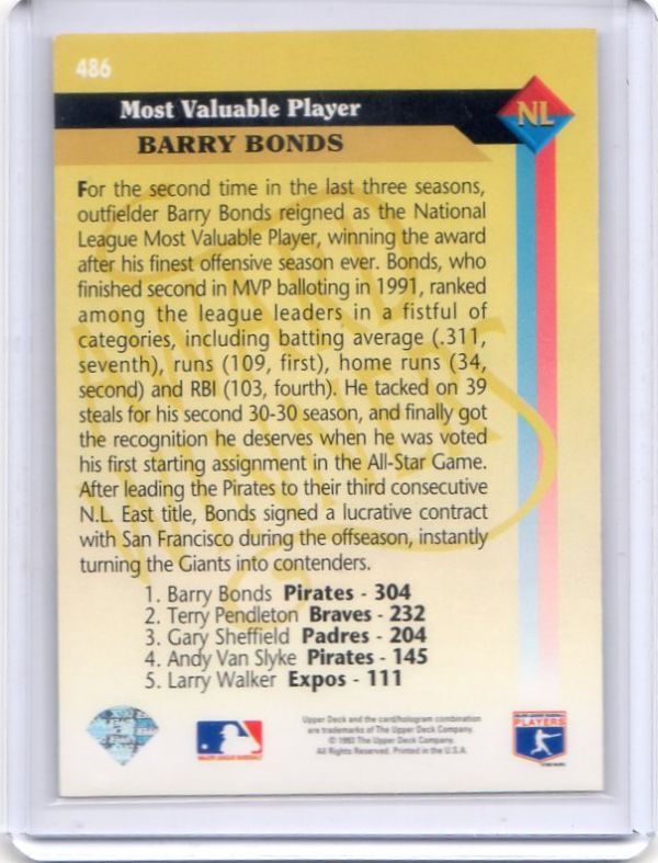 * Bally *bonz карта Vol.16 1993UD AWARD WINNERS #486pitsu балка g* Pirates 