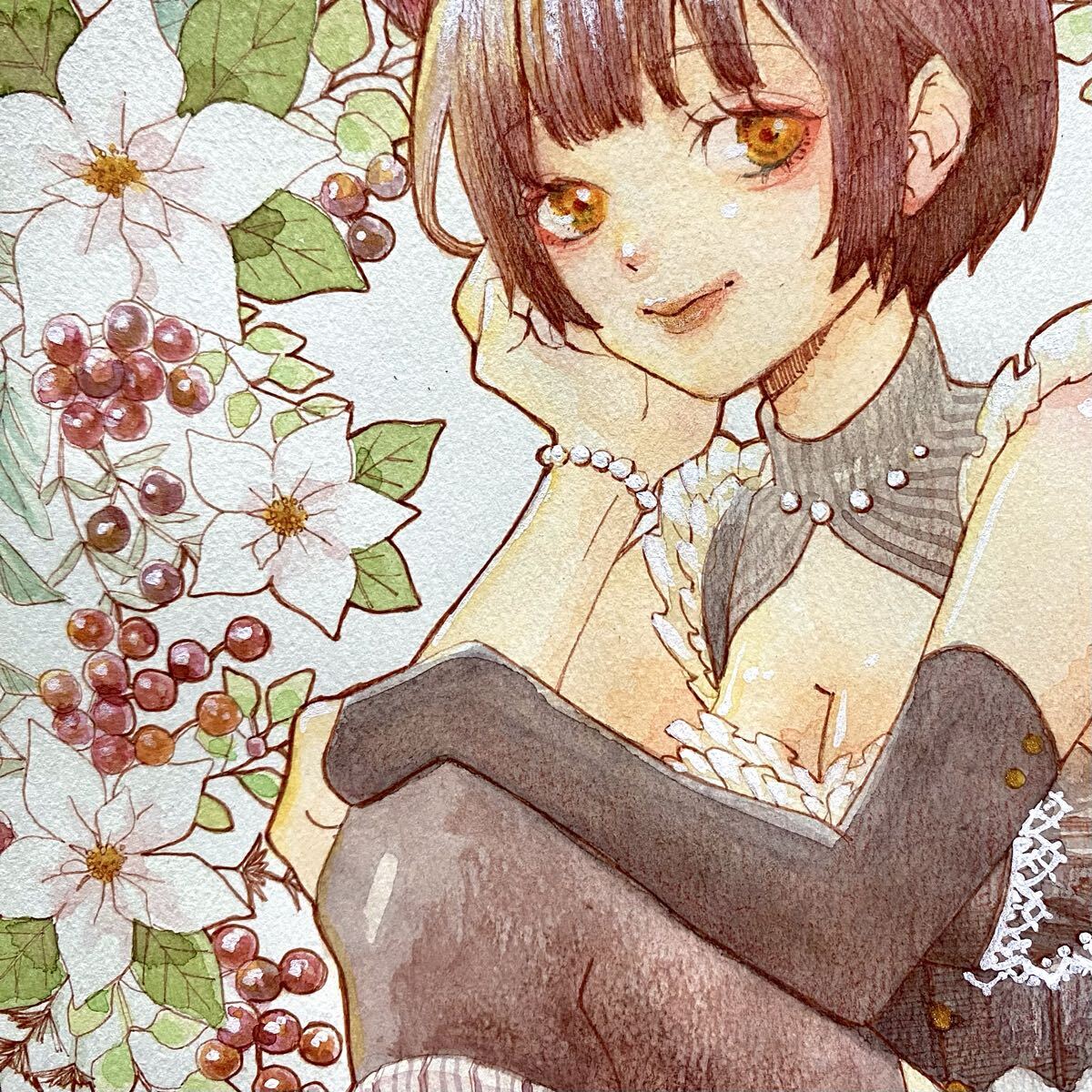 [A4 исходная картина ] ручные иллюстрации акварель девочка оригинал Рождество оборка 