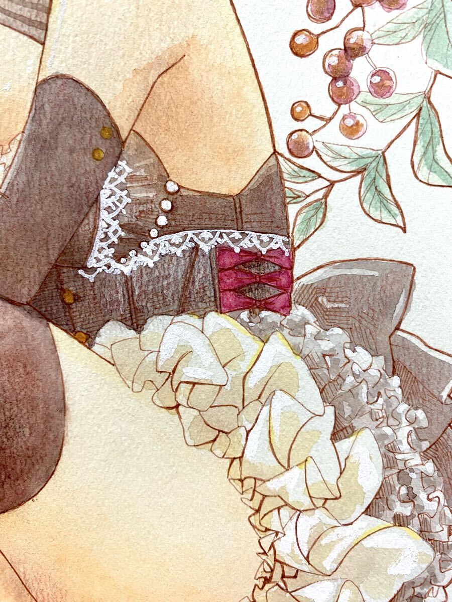 [A4 исходная картина ] ручные иллюстрации акварель девочка оригинал Рождество оборка 