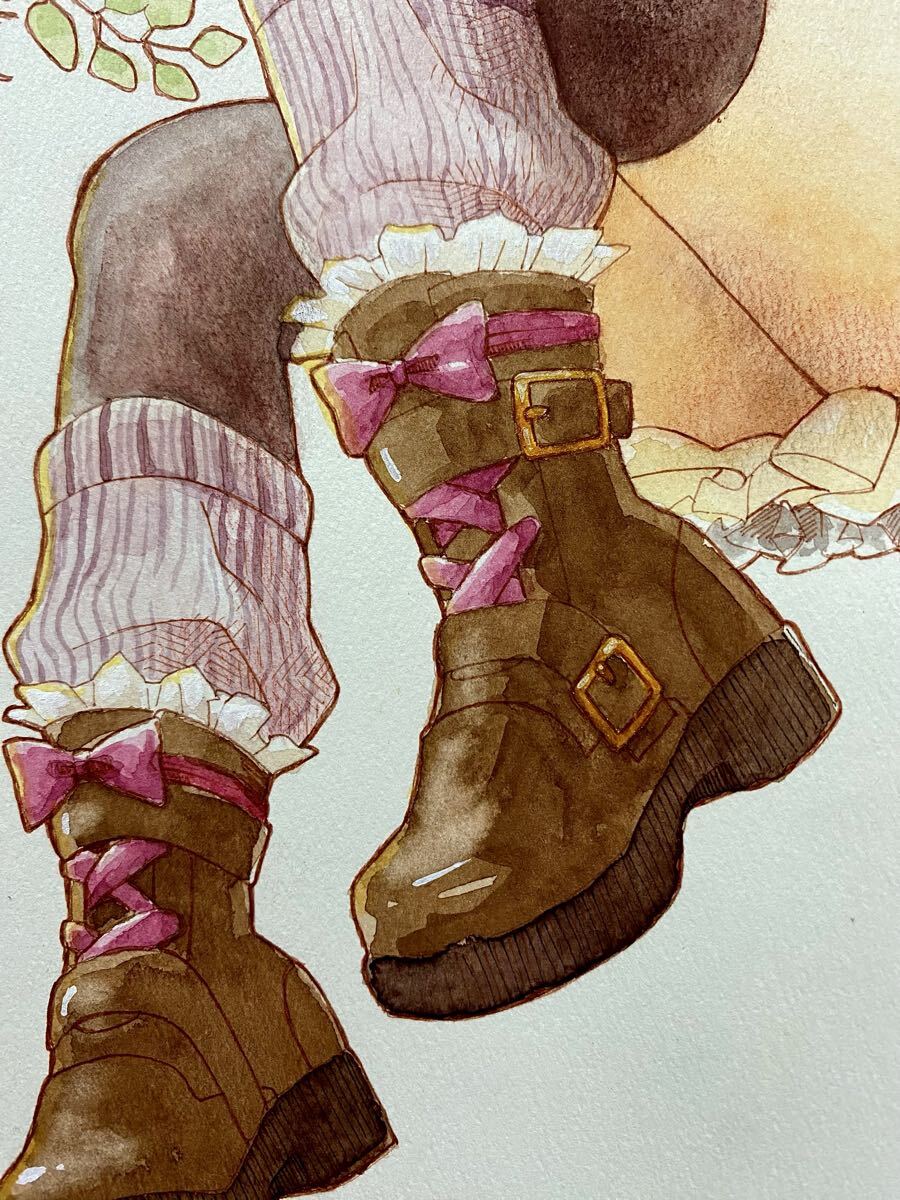 [A4 исходная картина ] ручные иллюстрации акварель девочка оригинал Рождество оборка 