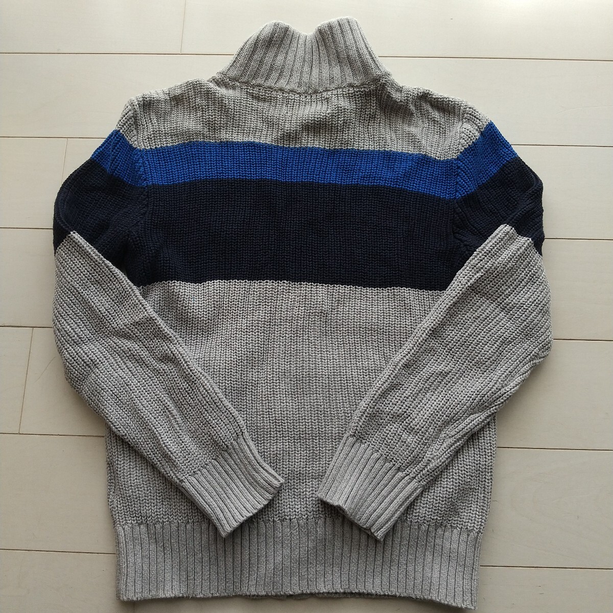 140 ポロラルフローレン キッズ ボーダー ビッグポニージップアップコットンニット グレー_画像3