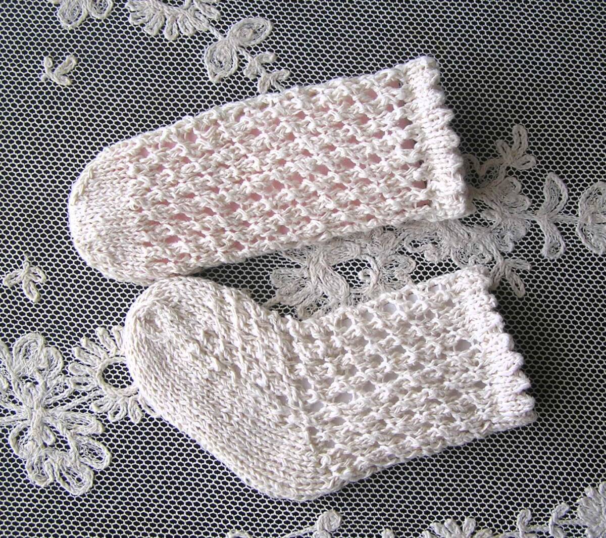 手編みシルクソックス*アイボリー 5.5cm+_画像4