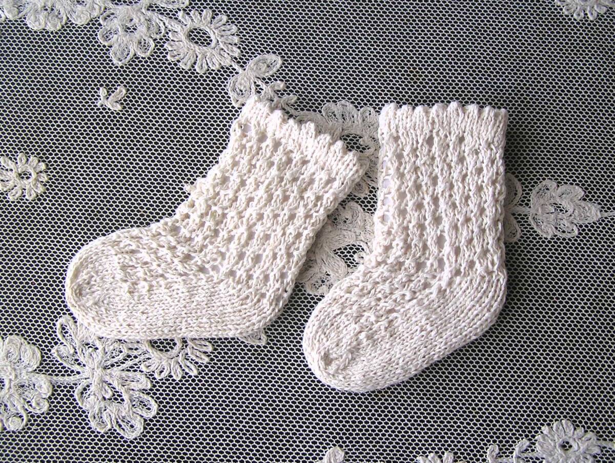 手編みシルクソックス*アイボリー 5.5cm+_画像1