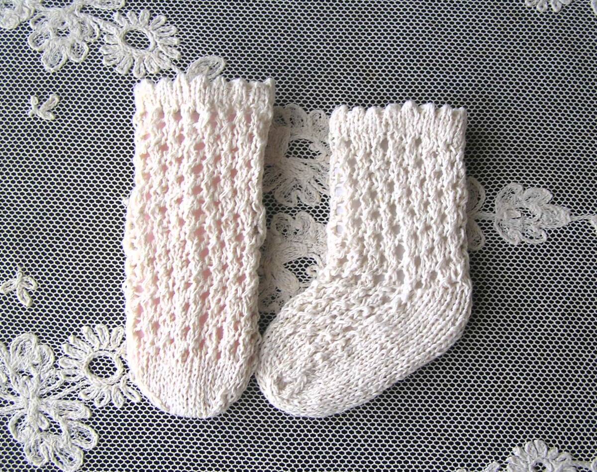 手編みシルクソックス*アイボリー 5.5cm+_画像2