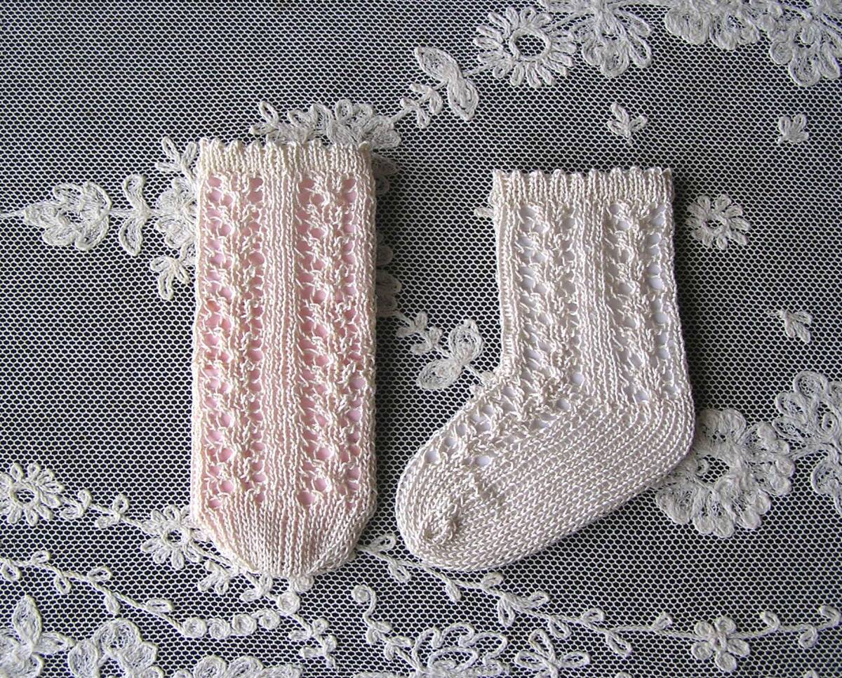 手編みコットンソックス*ベージュ　7cm+_画像2