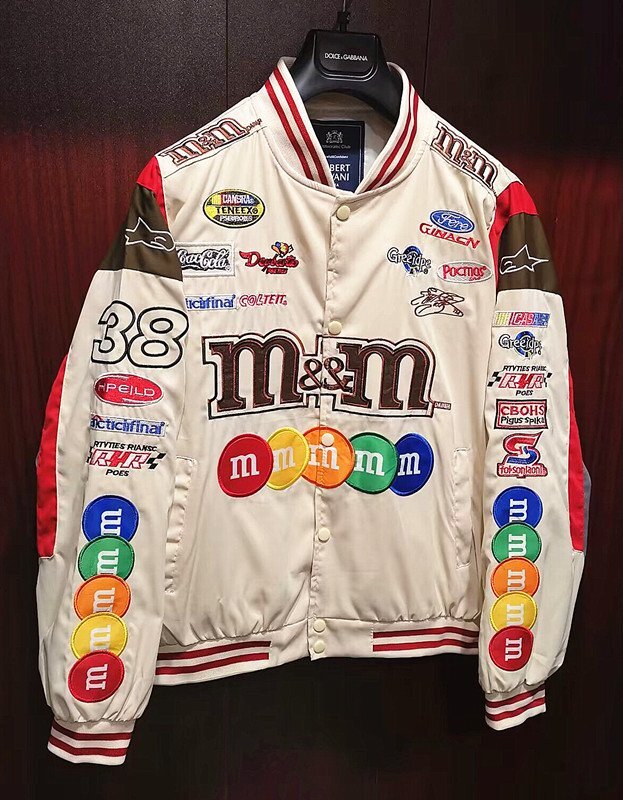 限定品※定価8万◆イタリア・ローマ発*ROBERT CAVANI/ロベルトカバーニ・m&m's*豪華刺繍・ワッペン・スタジアムジャンパー/XLサイズ・白_画像4