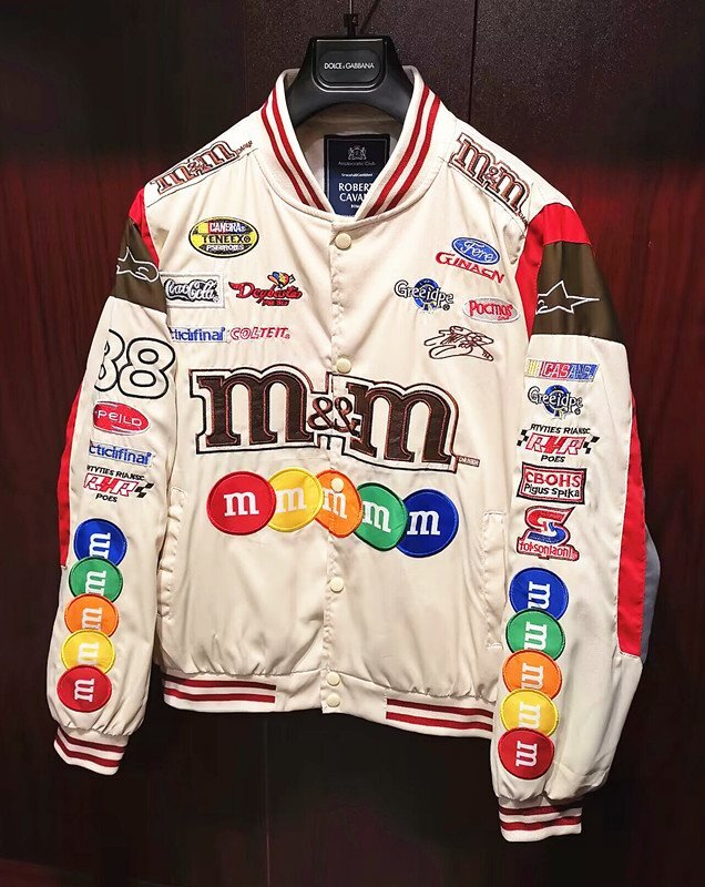 限定品※定価8万◆イタリア・ローマ発*ROBERT CAVANI/ロベルトカバーニ・m&m's*豪華刺繍・ワッペン・スタジアムジャンパー/XLサイズ・白_画像2