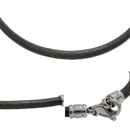  BVLGARY чёрная кожа короткое колье колье серебряный металлические принадлежности длина . примерно 50cm степени (16917)