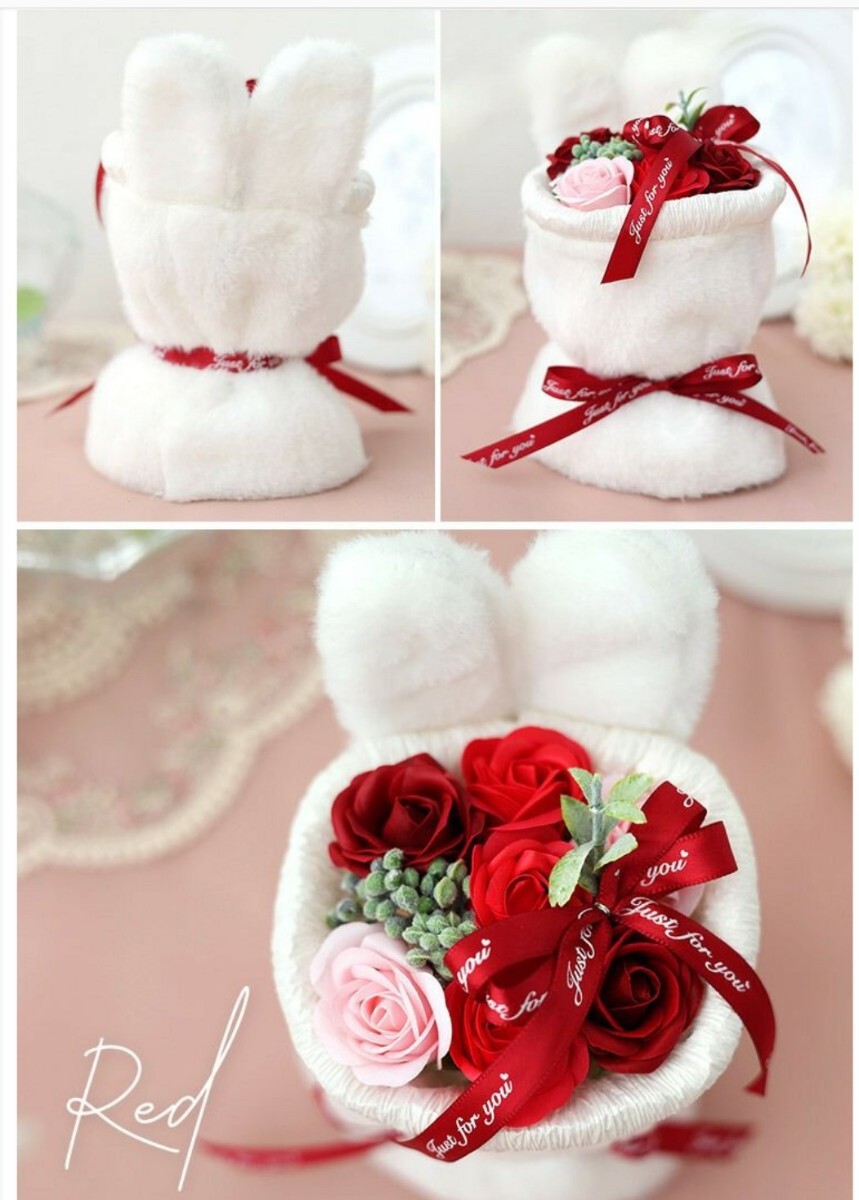 【新品・未使用品】フレグランス ソープフラワー ファーラビットスタンドブーケ_画像5