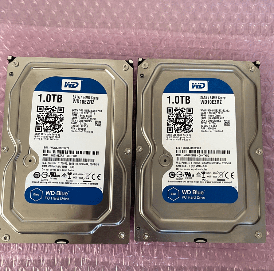 【使用時間:極少】 HDD (2個セット) SATA 3.5インチ 1TB×2個 = 合計2TB まとめ売り ハードディスク_画像1