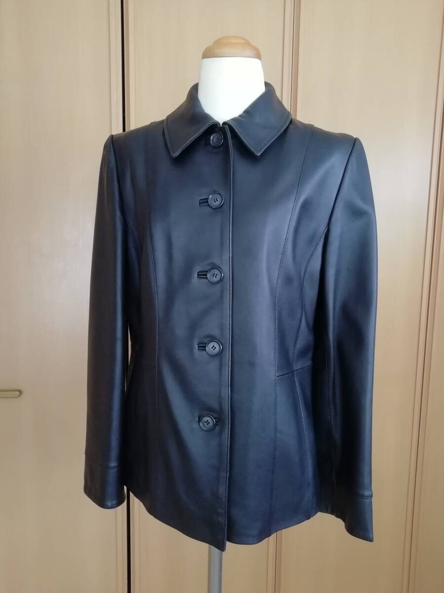 ★美品:羊革レザージャケット/コート/ジャンパー/上着/黒/11AR★_画像3