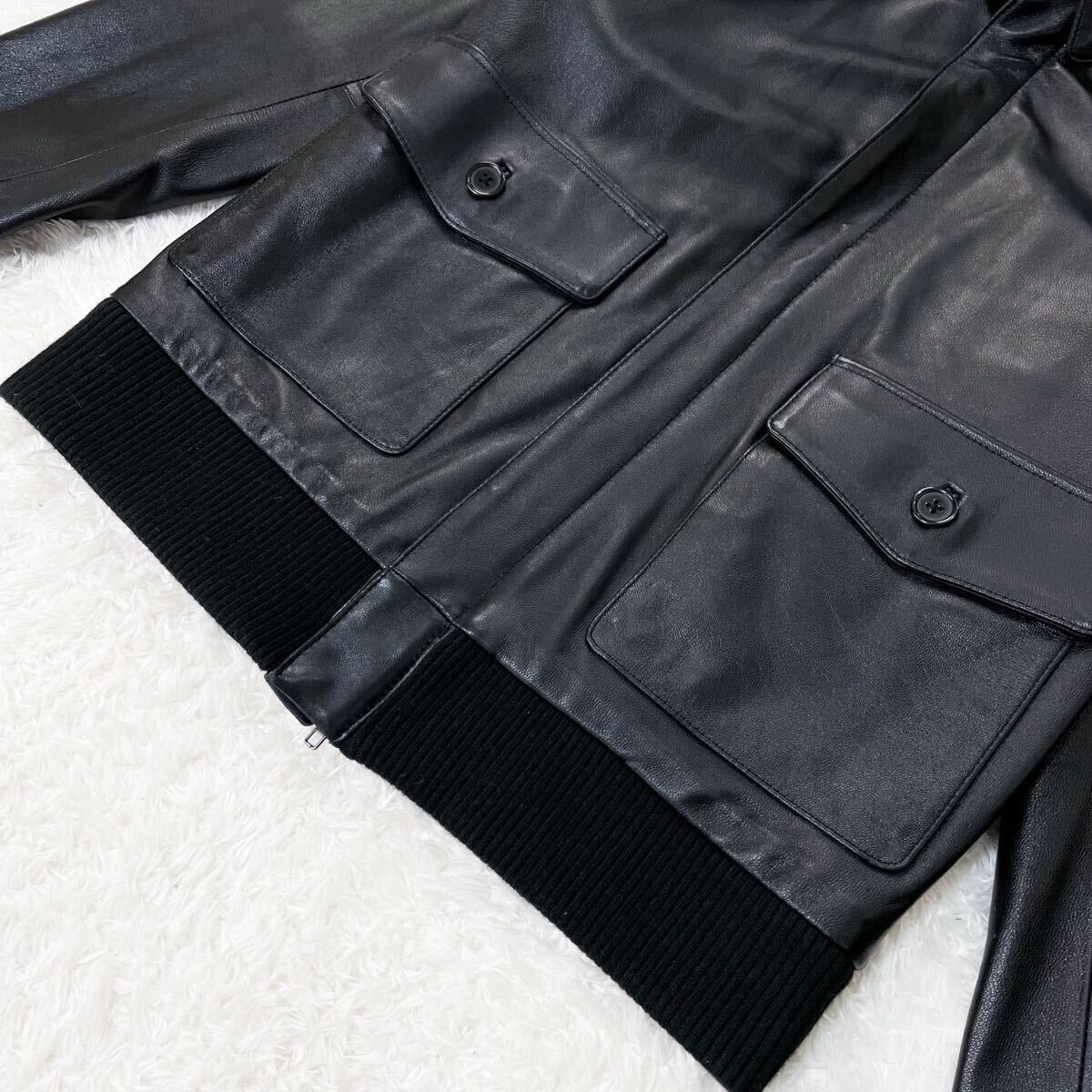 極美品/希少L/ラムレザー!! アーバンリサーチ レザージャケット ブルゾン ライダース シングル 羊革 本革 40 ブラック 黒 URBAN RESEARCH _画像4