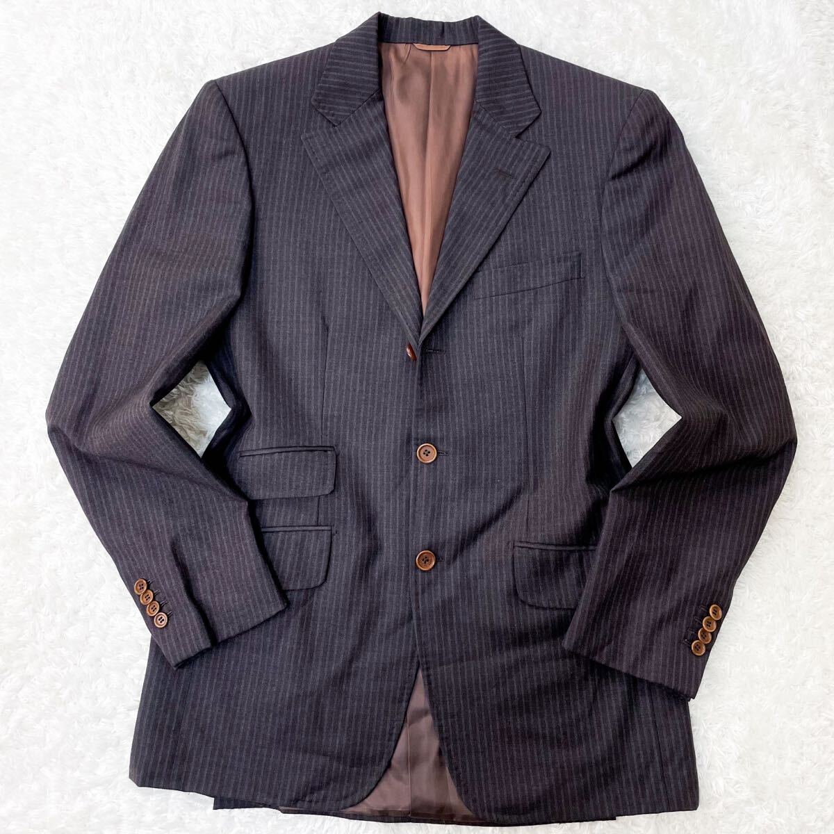 美品/カシミヤ混 イザイア ビームス テーラードジャケット ウール グレー ブラウン M〜L相当 46 ISAIA International Gallery BEAMS 春秋冬_画像2