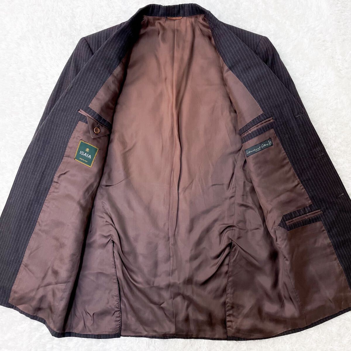 美品/カシミヤ混 イザイア ビームス テーラードジャケット ウール グレー ブラウン M〜L相当 46 ISAIA International Gallery BEAMS 春秋冬_画像5