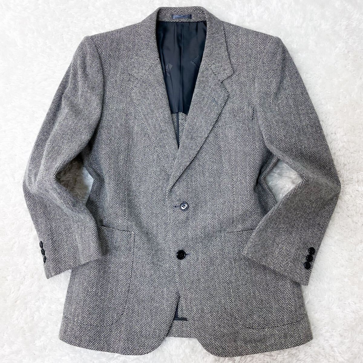 未使用品/ヘリンボーン柄 ランバン テーラードジャケット ブレザー ウール M相当 44 グレー アウター 春秋冬 メンズ LANVIN PARIS_画像2