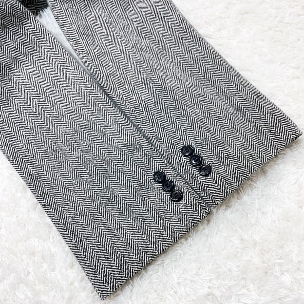 未使用品/ヘリンボーン柄 ランバン テーラードジャケット ブレザー ウール M相当 44 グレー アウター 春秋冬 メンズ LANVIN PARIS_画像9