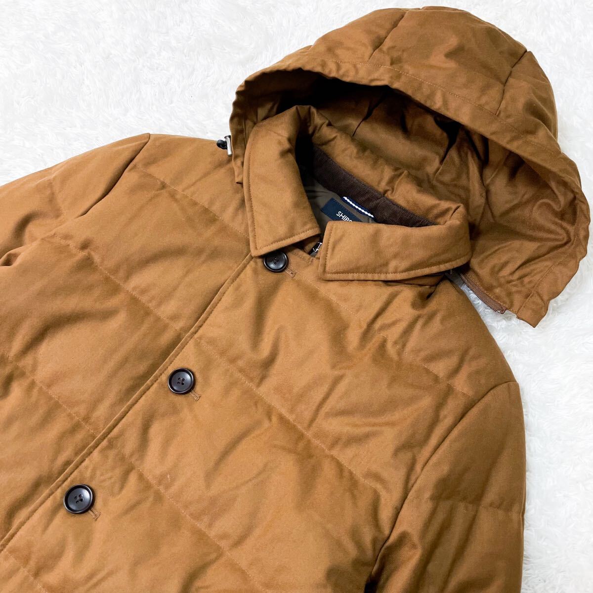 極美品/希少L/キャメルカラー シップス ダウンジャケット ダウンコート ブルゾン 肉厚 撥水加工 2way 中綿 極暖 ウール100% 春秋冬 SHIPS_画像3