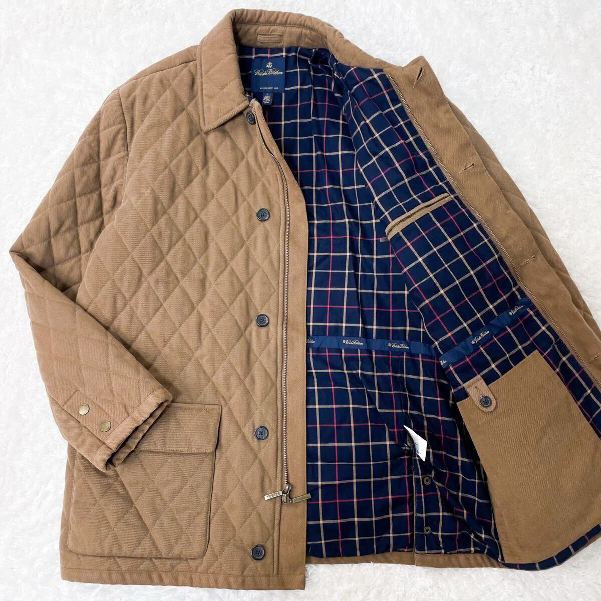 美品/希少L ブルックスブラザーズ 中綿 チェック裏地 キルティングコート ダウンジャケット ブルゾン コットン ベージュ Brooks Brothers _画像1