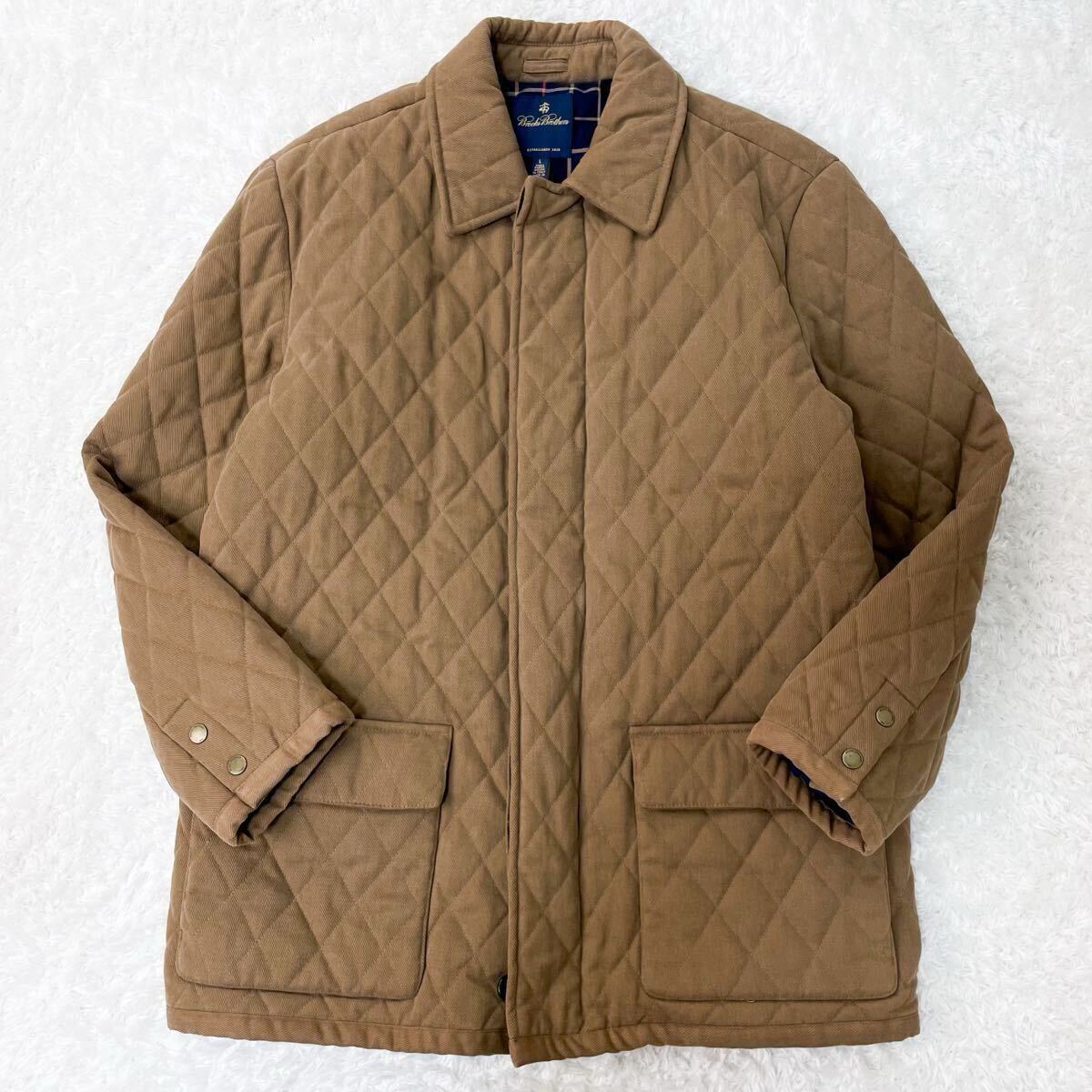 美品/希少L ブルックスブラザーズ 中綿 チェック裏地 キルティングコート ダウンジャケット ブルゾン コットン ベージュ Brooks Brothers _画像2