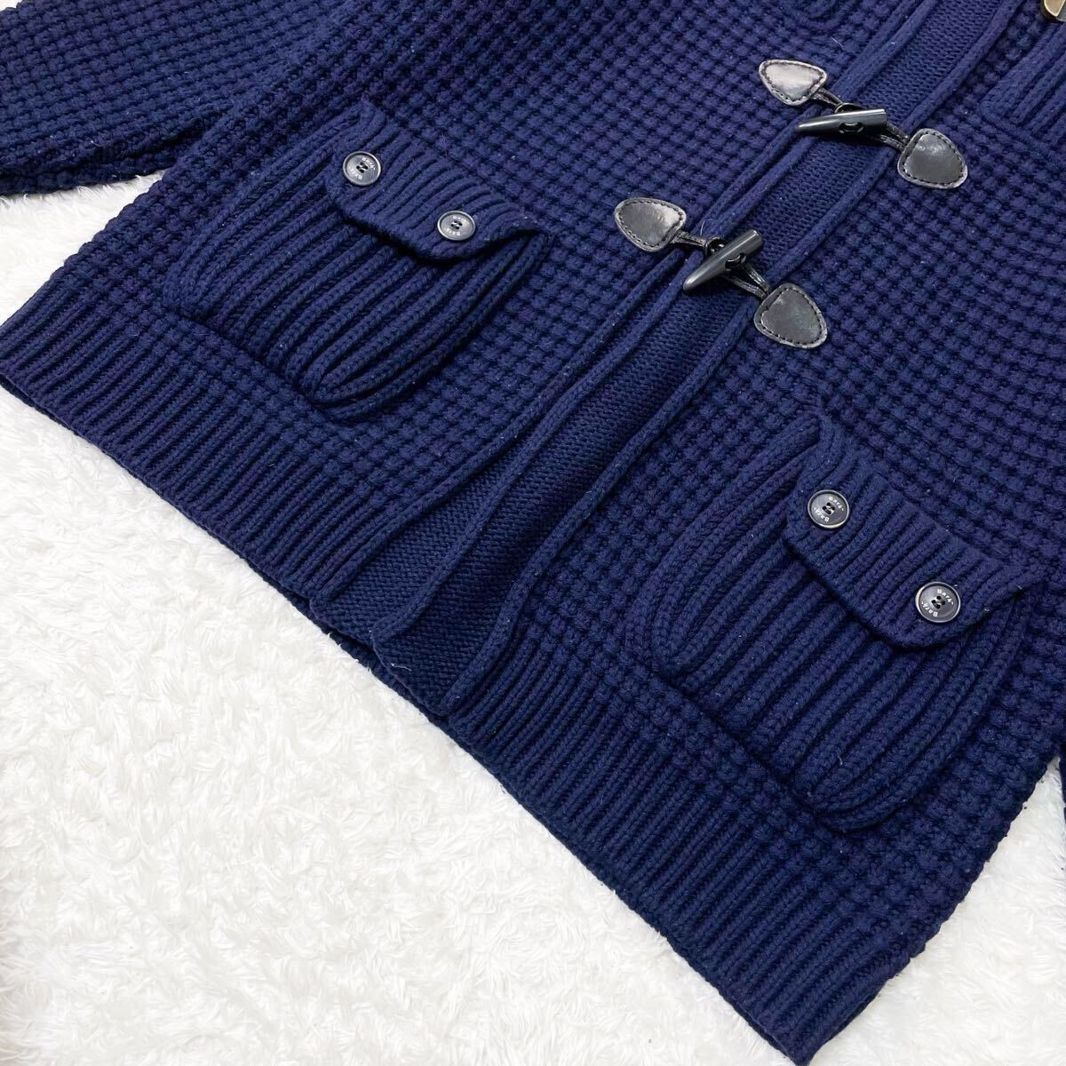 美品/希少XL バーク ニット 編み込み リブ編み ダッフルコート ロングコート 2way トグルボタン ウール ネイビー 濃紺 極暖 アウター BARK_画像4