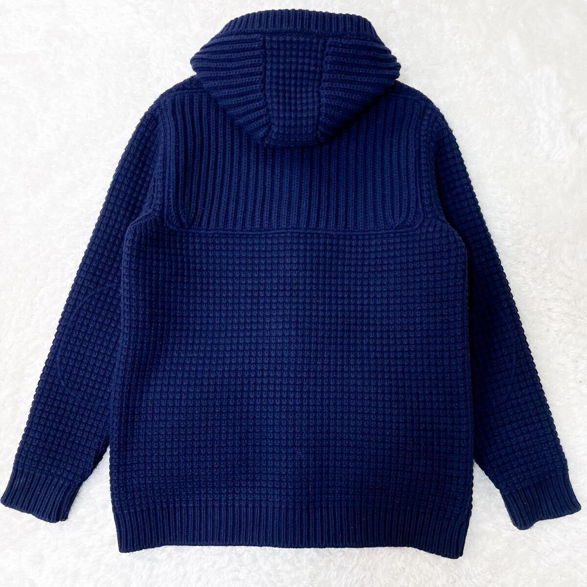 美品/希少XL バーク ニット 編み込み リブ編み ダッフルコート ロングコート 2way トグルボタン ウール ネイビー 濃紺 極暖 アウター BARK_画像6