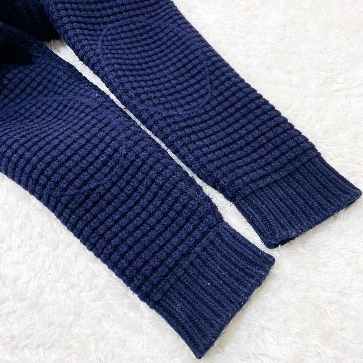 美品/希少XL バーク ニット 編み込み リブ編み ダッフルコート ロングコート 2way トグルボタン ウール ネイビー 濃紺 極暖 アウター BARK_画像9