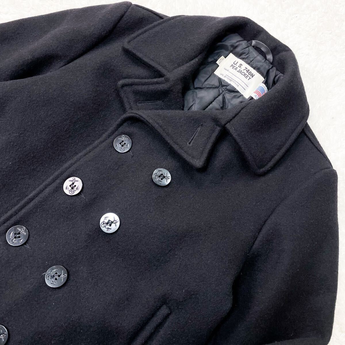 美品/希少XL ショット 中綿 キルティング裏地 ピーコート Pコート ジャケット メルトンウール ダークネイビー 濃紺 40 USA 秋冬 Schott_画像3