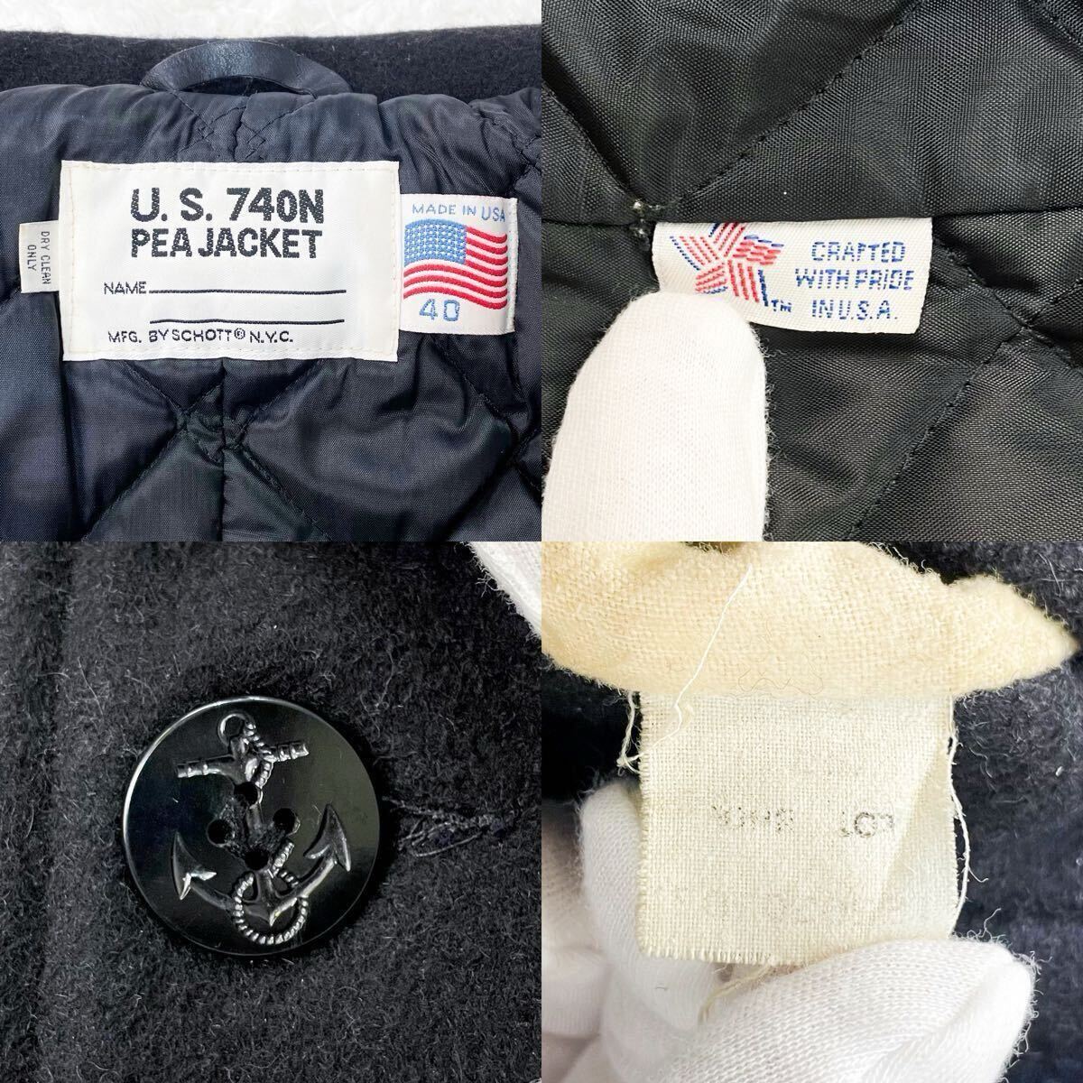 美品/希少XL ショット 中綿 キルティング裏地 ピーコート Pコート ジャケット メルトンウール ダークネイビー 濃紺 40 USA 秋冬 Schott_画像10