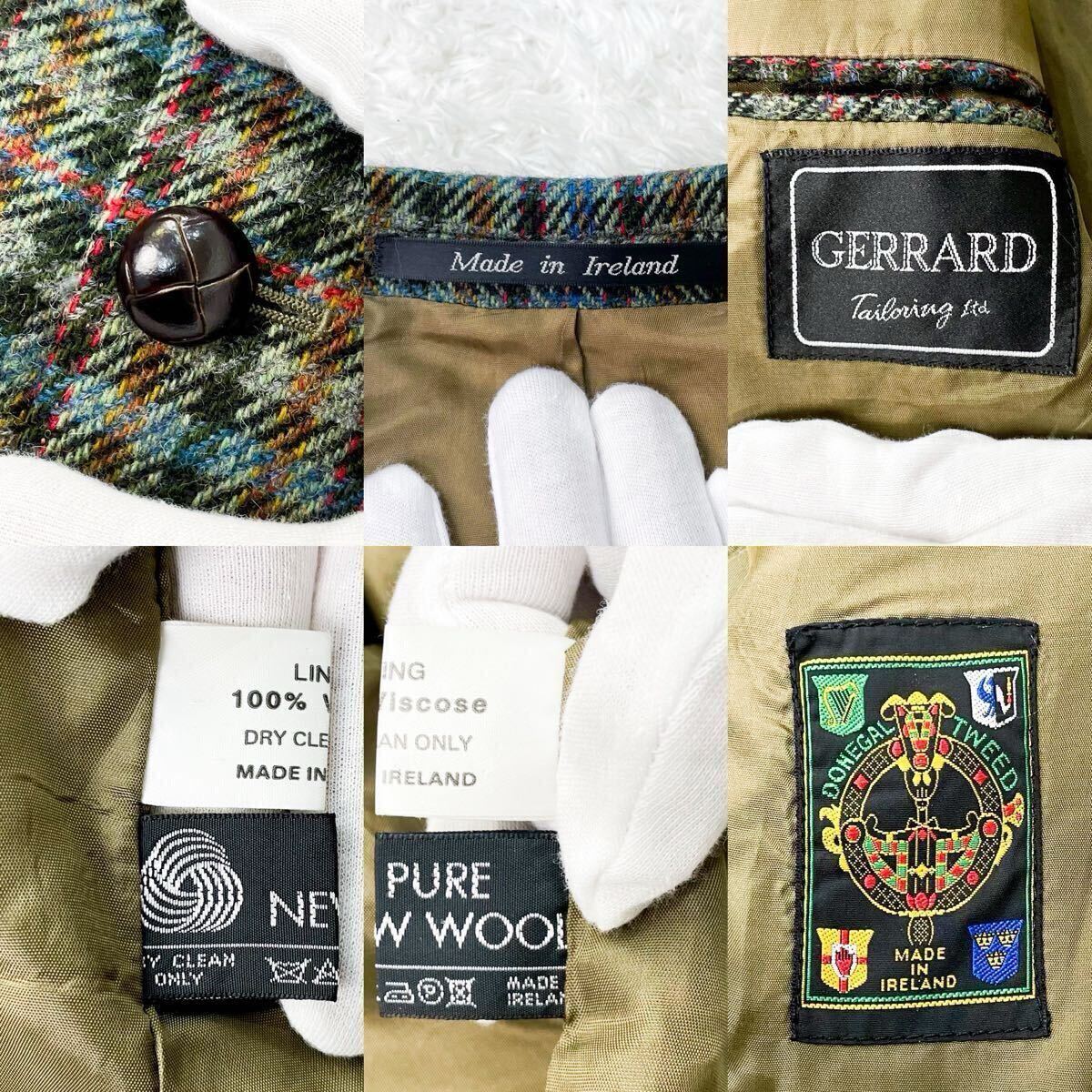 極美品 ドネガルツイード Donegal Tweed生地 ジェラード GERRARD マルチチェック くるみボタン テーラードジャケット M〜L アイルランド製_画像10
