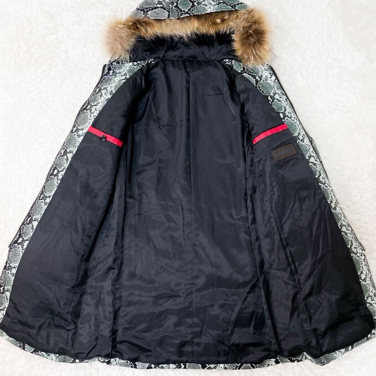 極美品/パイソン柄 ガルニエ ダウンジャケット ダウンコート ブルゾン フェイクレザー ファー フード 中綿 M〜L相当 グリーン 緑 GARNIER_画像5