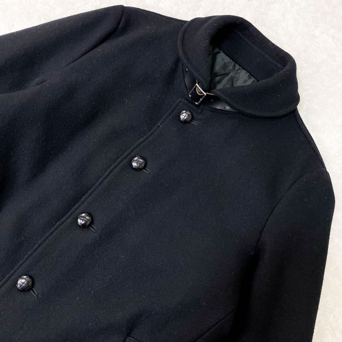 美品/希少L シップス くるみボタン キルティング ダウンジャケット マリンコート ウールコート ブルゾン 中綿 メルトン ブラック 黒 SHIPS _画像3