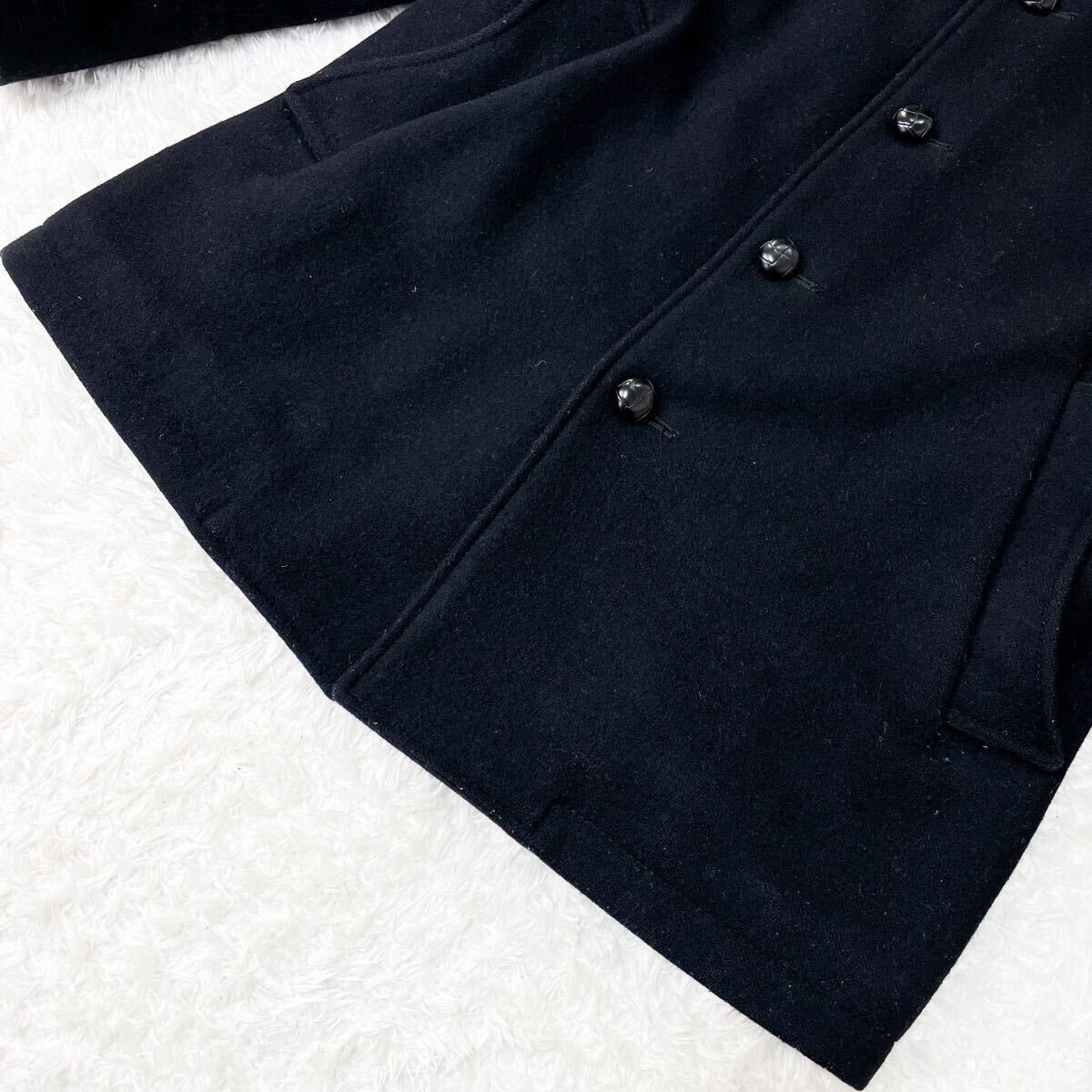 美品/希少L シップス くるみボタン キルティング ダウンジャケット マリンコート ウールコート ブルゾン 中綿 メルトン ブラック 黒 SHIPS _画像4