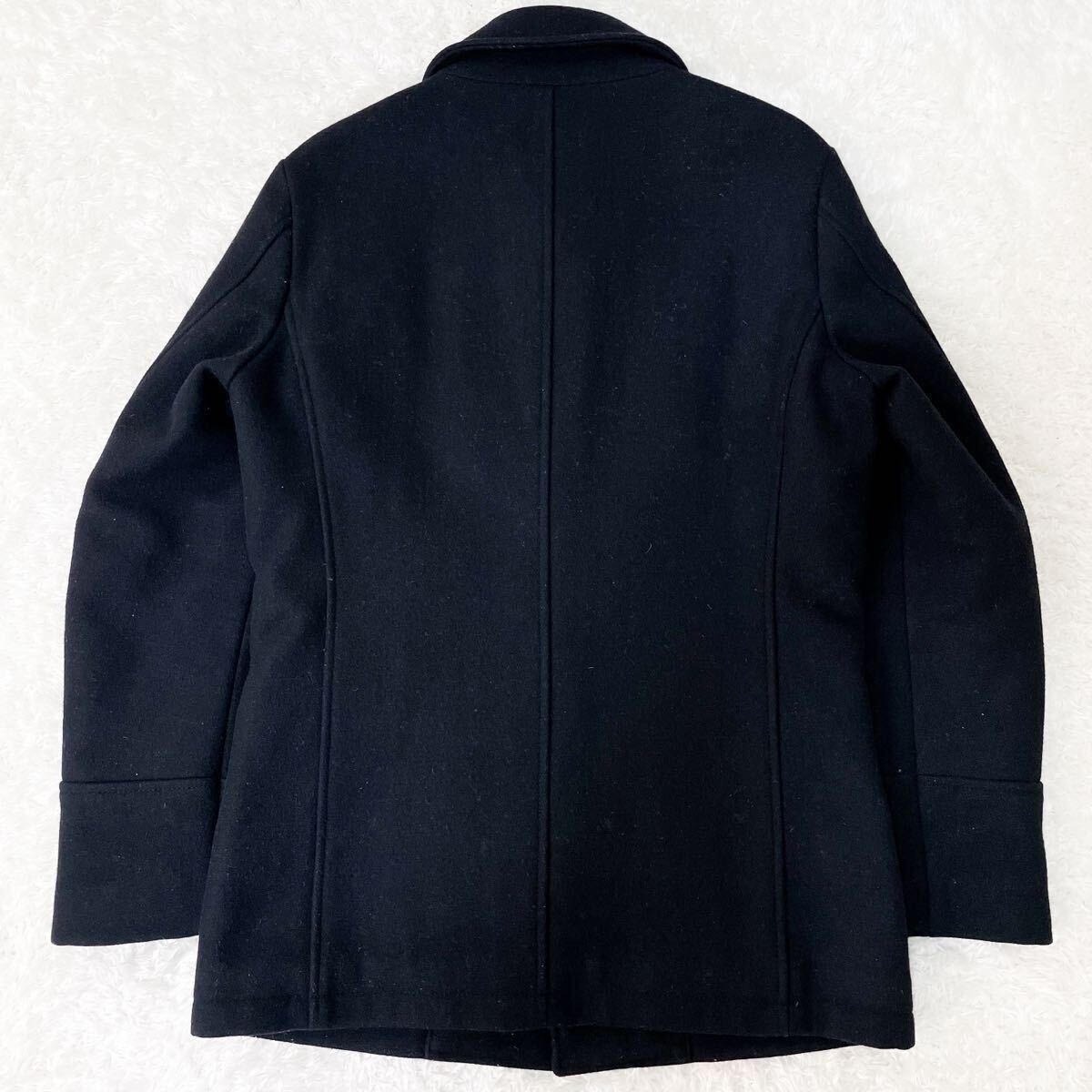 美品/希少L シップス くるみボタン キルティング ダウンジャケット マリンコート ウールコート ブルゾン 中綿 メルトン ブラック 黒 SHIPS _画像6